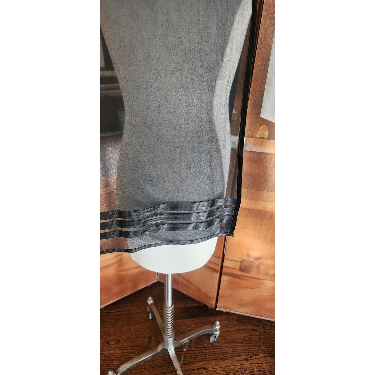 Vintage 90s Armani Collezioni Black Silk Scarf Satin Stripe