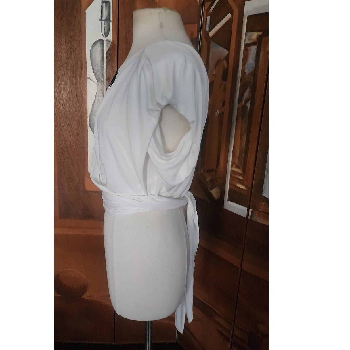 Vintage 1980s Holly Harp Top or Tunic Silk Jersey Embroidered Fruit Sequins Beaded Fringe