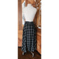 Vintage 1990s Anne Klein II Long Skirt Black Linen White Plaid Button Down / M