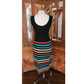Vintage 70s St John Knit Dress + Bolero Jacket Set Black w/Rainbow Stripe