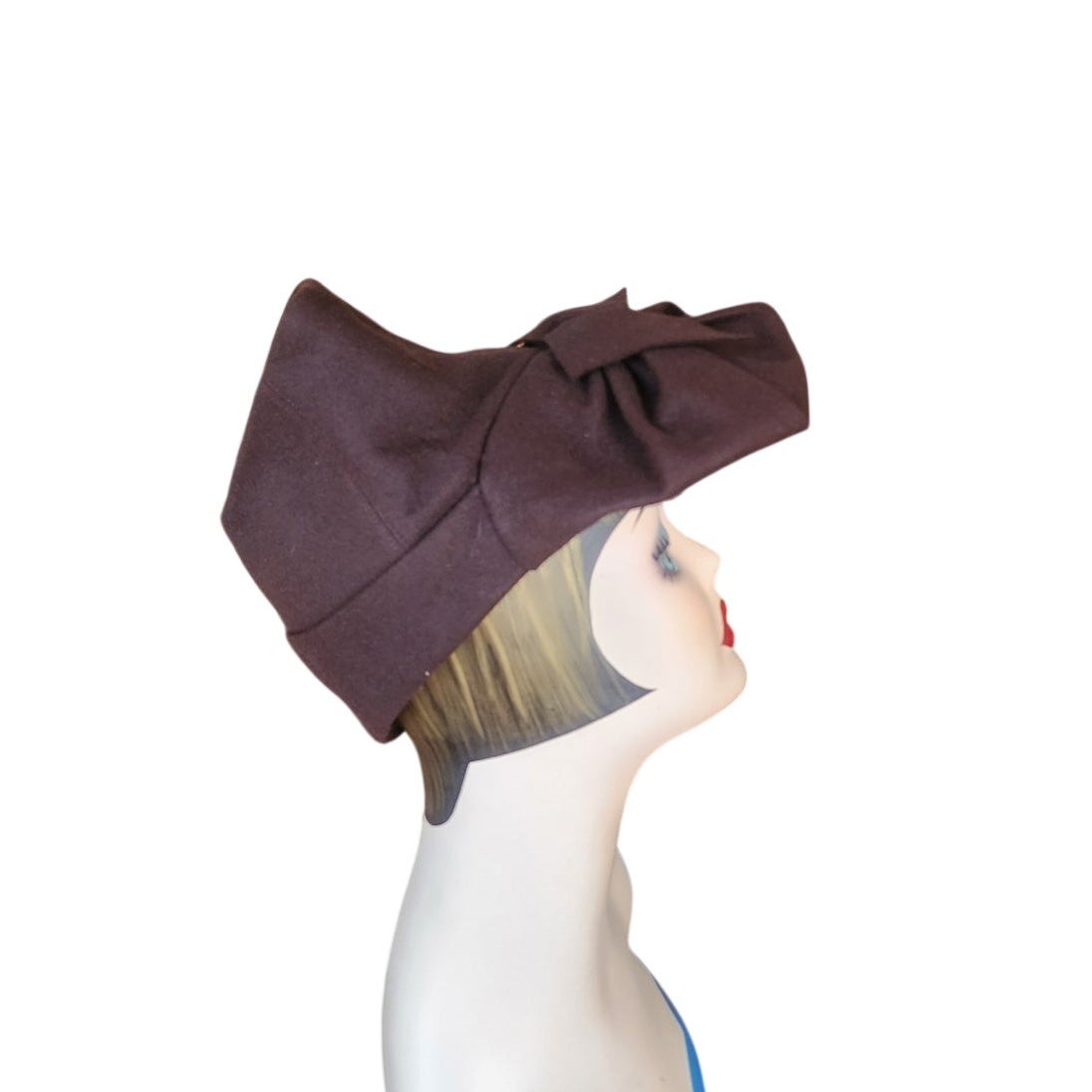 Vintage 1940s Brown Hat Tall Sculpted Tilt w/Front Bow Lecie Studio