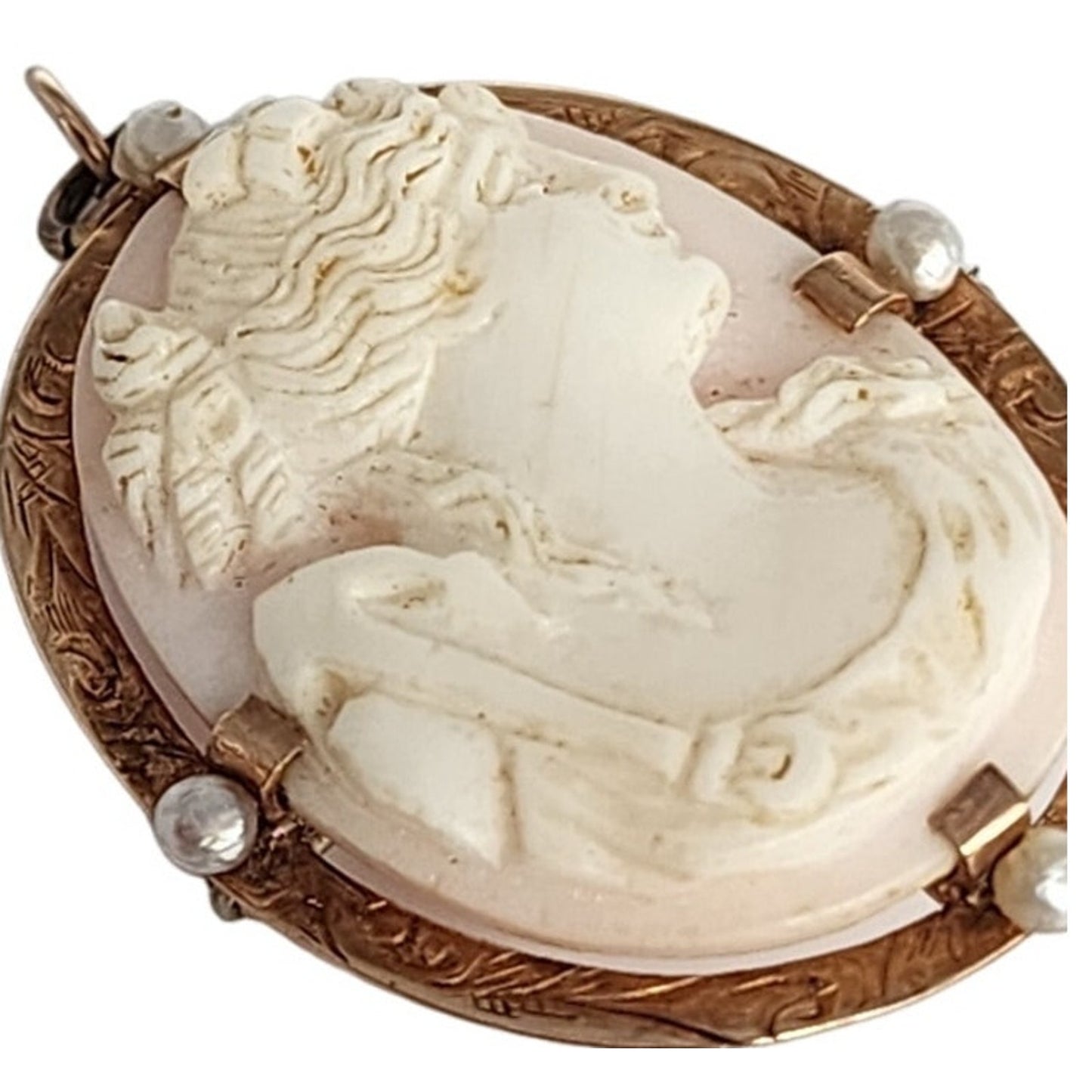 Antique 10K Gold Cameo Pendant Pin Edwardian Lady in Profile