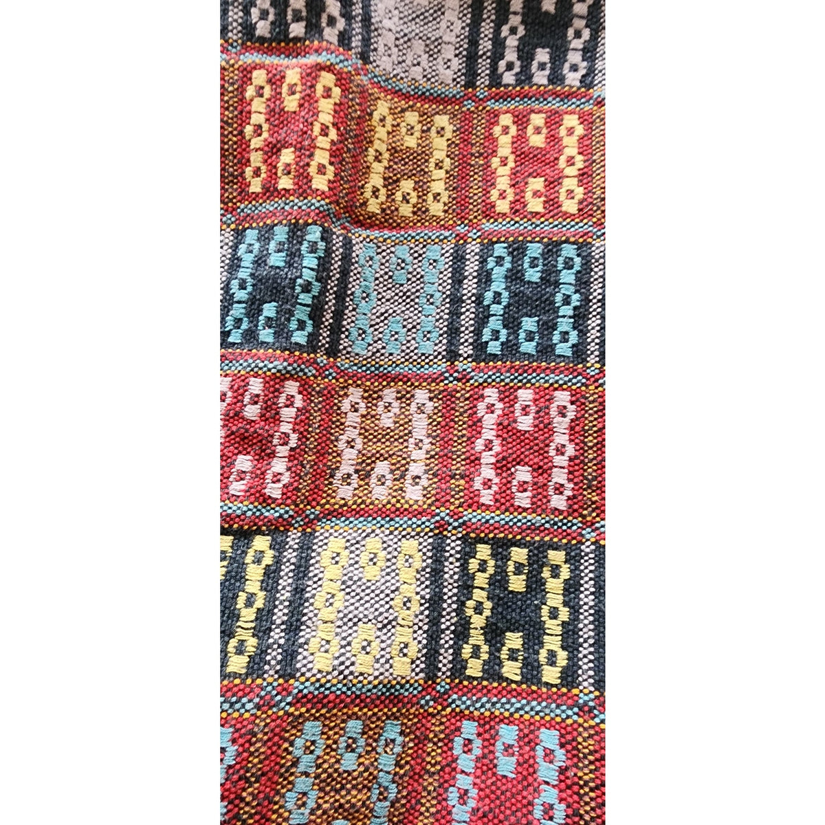 Vintage Folk Costume Apron Skirt Tapestry Weave Style Red Blue Patchwork