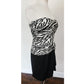 Vintage 80s AJ Bari Strapless Dress + Bolero Jacket Suit Set Zebra Print Black White Silk / M