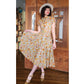Vintage 40s Floral Print Short Sleeve Button Front Cotton Midi Day Dress w/Pockets Circle Skirt