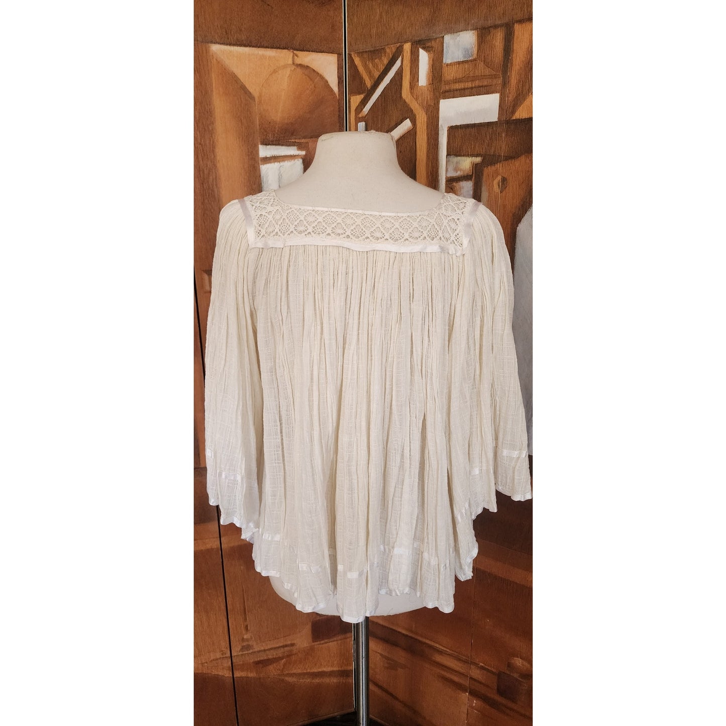 Vintage Gauzy Cotton Blouse Angel Sleeve Boho Inty Huasy Ecuador Boho Hippie