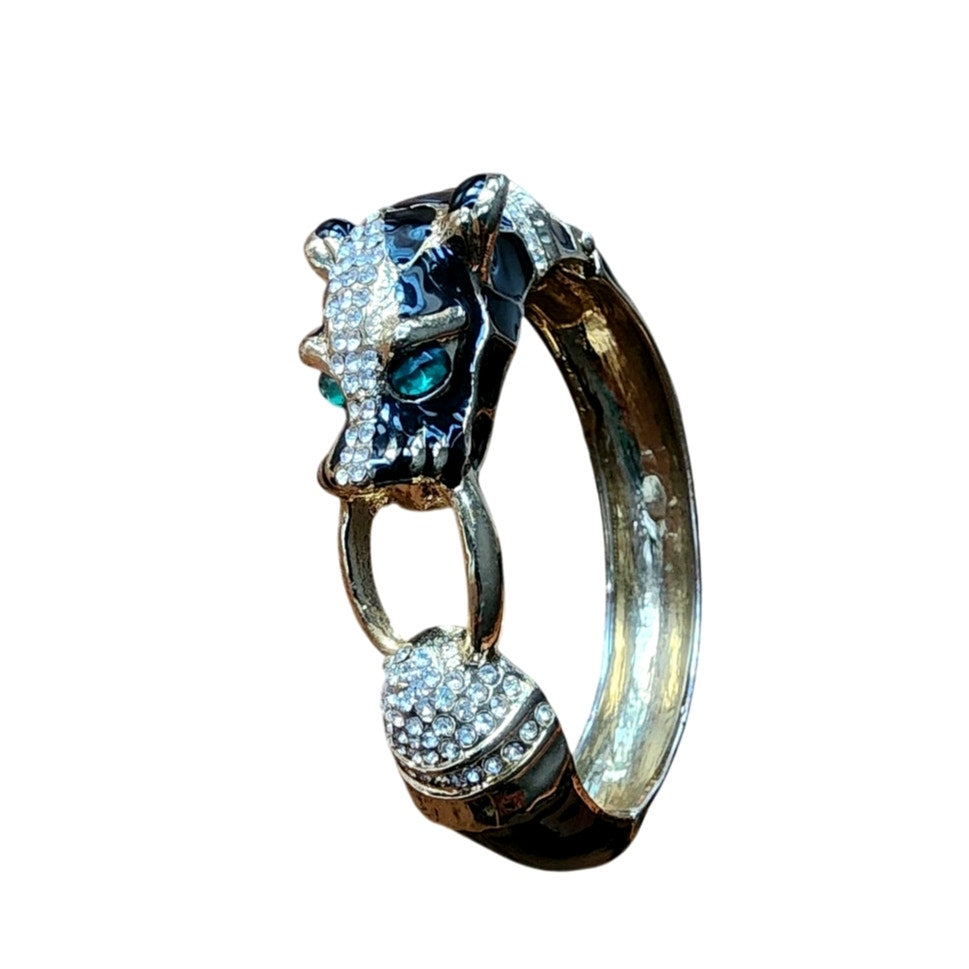 Vintage Black Panther Enamel Bracelet Art Deco Erte Style