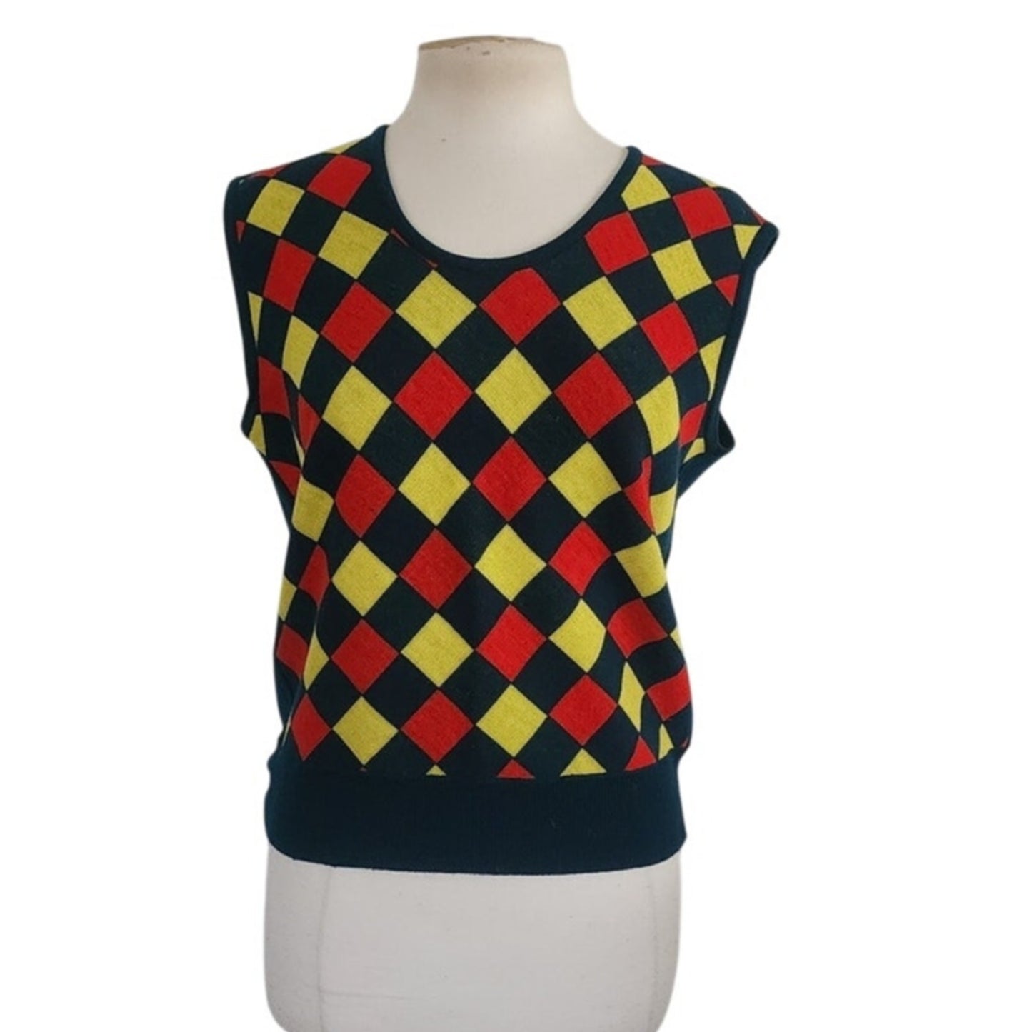 Vintage 1970s Argyle Sweater Wool Vest Dark Green Marshall Field & Co