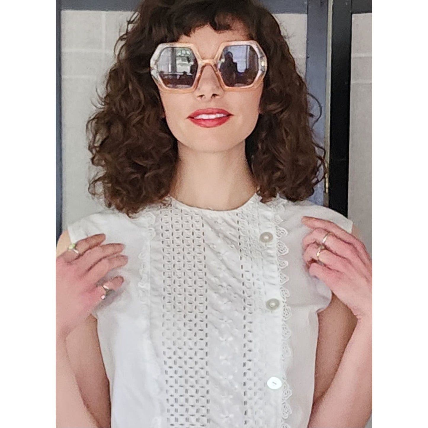 Vintage 50s White Cotton Blouse Eyelet Lace Cropped