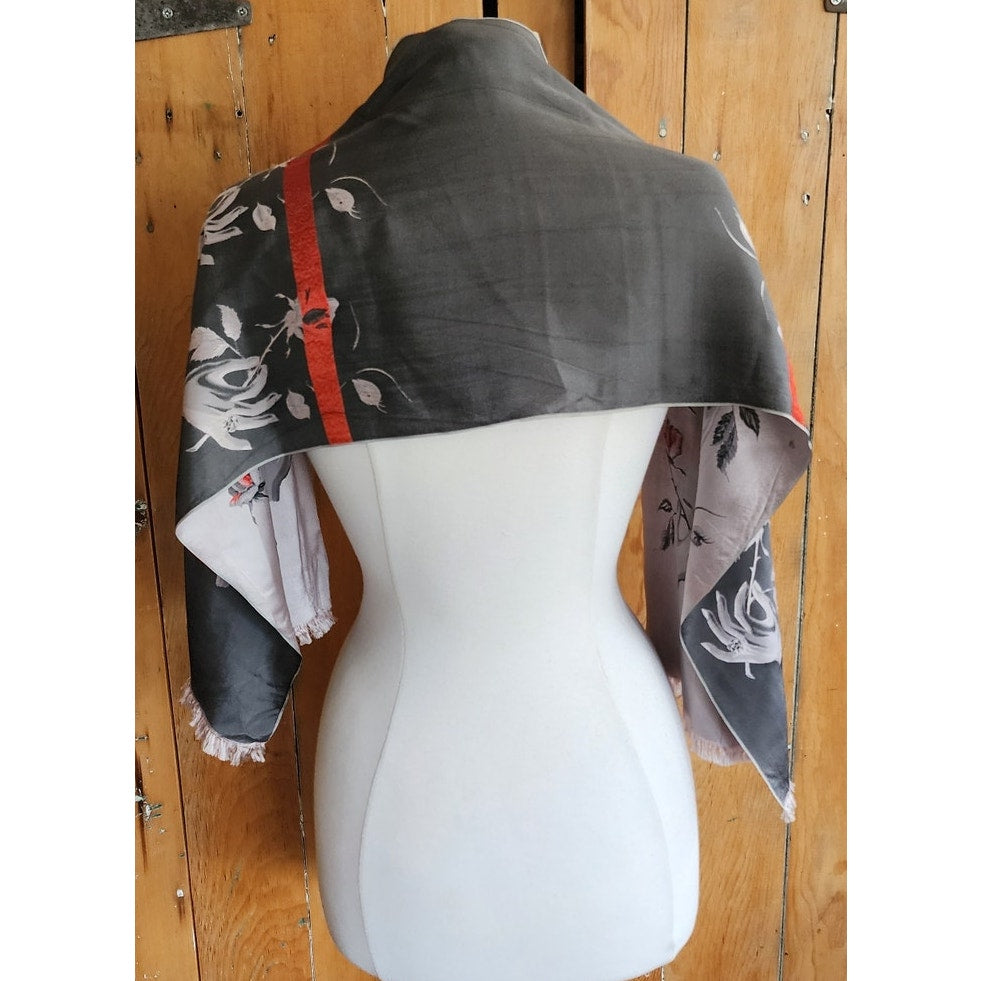 Vintage 40s Silk Embroidered Scarf Woman's Face w/Rose Flower