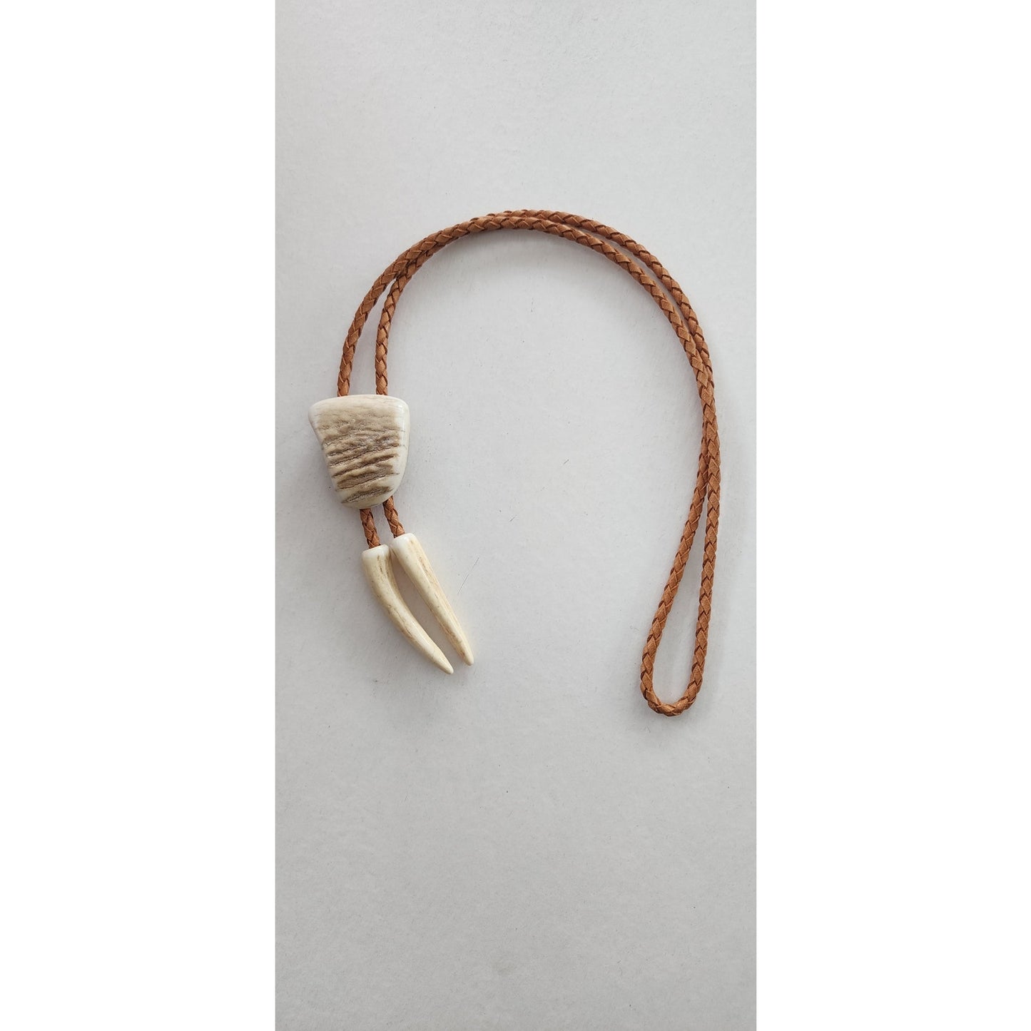 Vintage 90s Bolo Carved Antler Brown Braided Leather