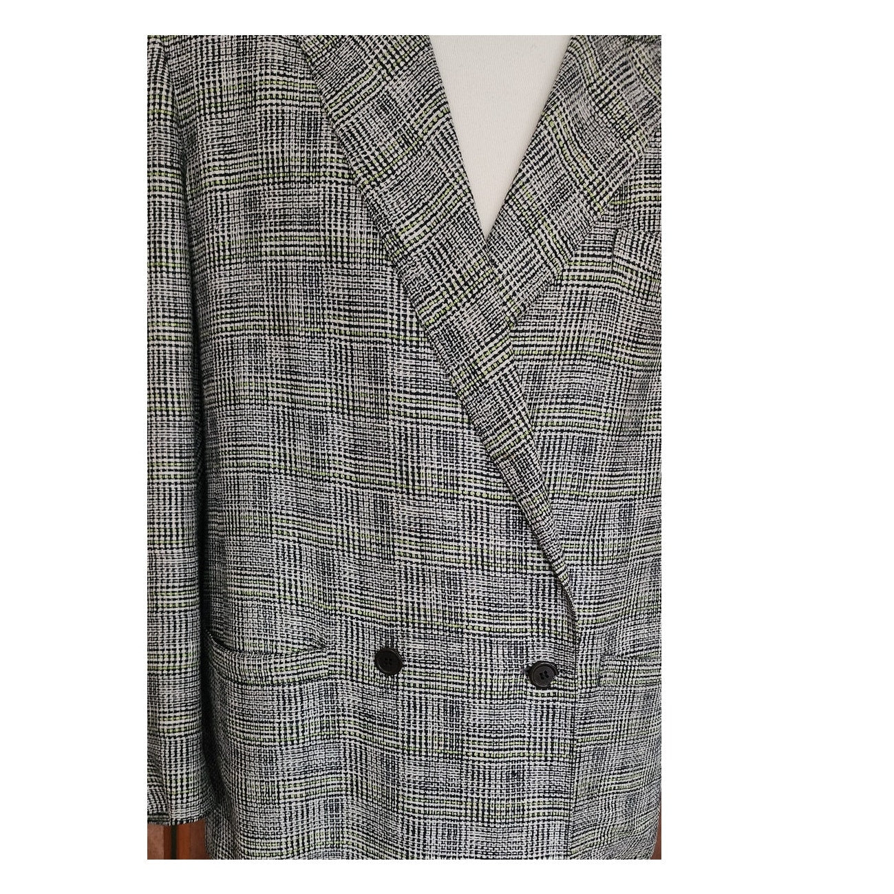 Vintage 80s Gucci Mens Blazer Gray Plaid Linen Double Breasted Sz 48