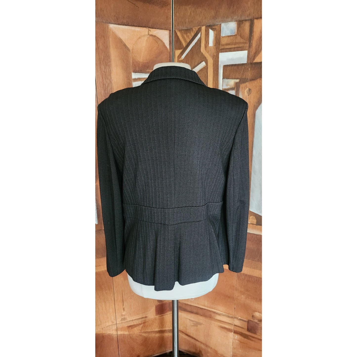 Vintage 2000s Armani Blazer Gray Herrinbone Wool Fitted Jacket Buckle Closure