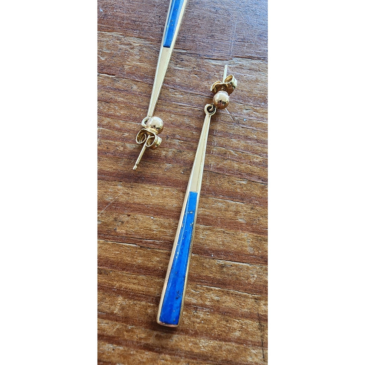 Vintage KBN 14K Gold Dangle Earrings w/Lapis Lazuli
