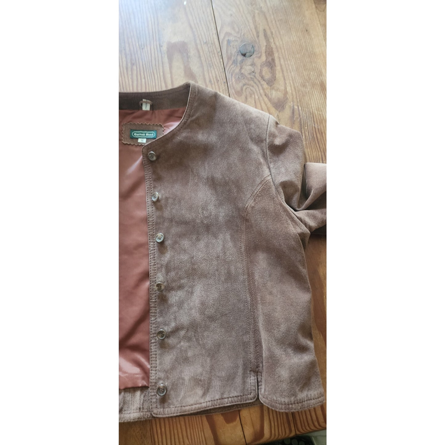 Vintage 1990s Cropped Blazer Brown Suede Jacket Carroll Reed Large