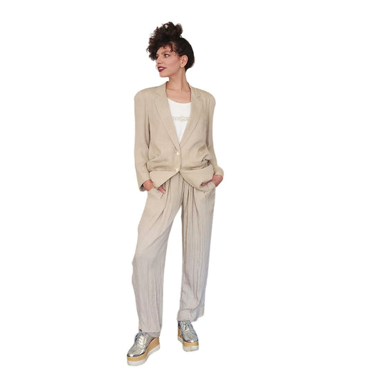 Vintage 80s 90s DONNA KARAN Pant Suit Beige Silk