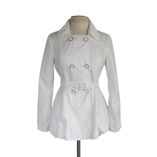 Vintage 90s Armani Short Trench White Coat Bubble Hem / S