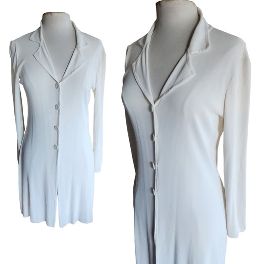 Vintage 90s Armani Sweater Jacket Duster White Knit