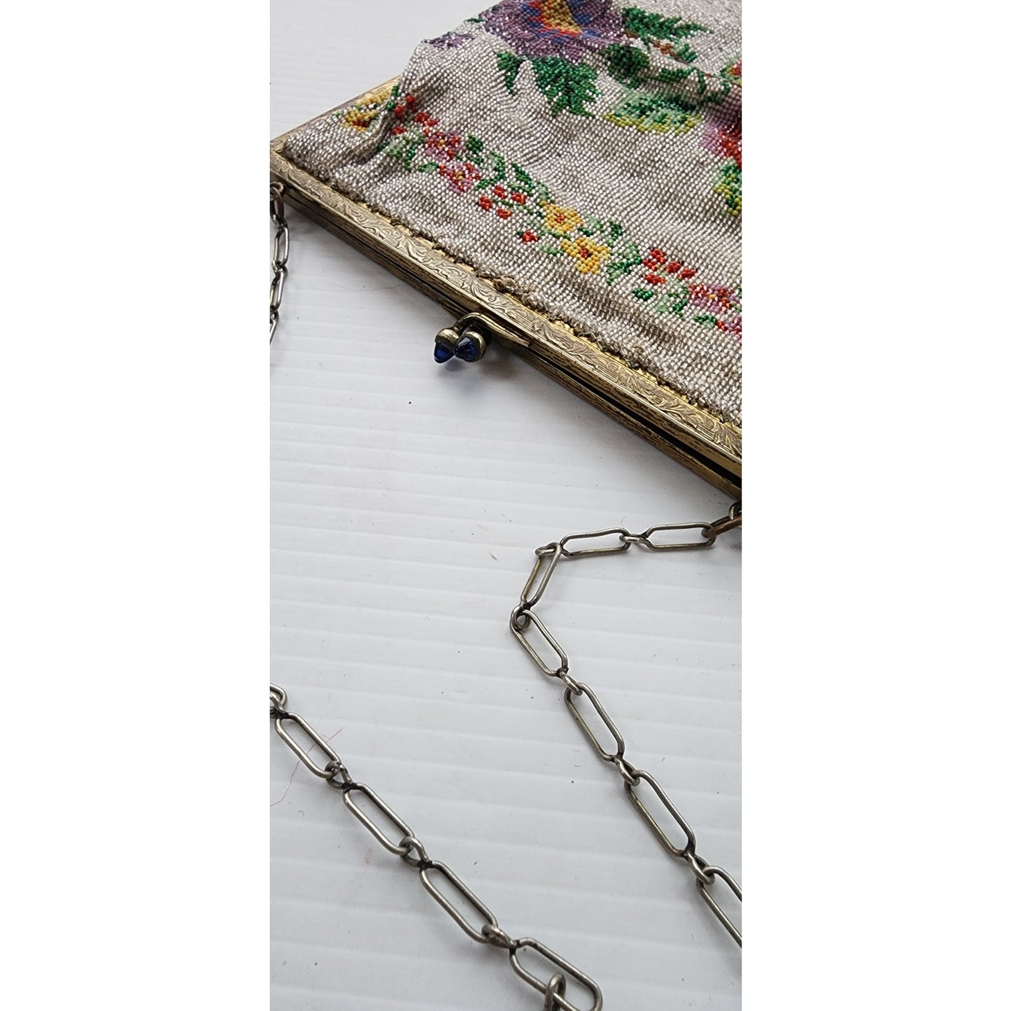 Antique 20s Beaded Bag Floral Pattern Art Nouveau