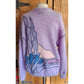 80s Purple Sweater in Embroidered Mohair Village Scene Applique by Vashti New Zealand