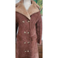 Vintage 1970s Shearling Coat Brown Suede Long Parka Double Breasted