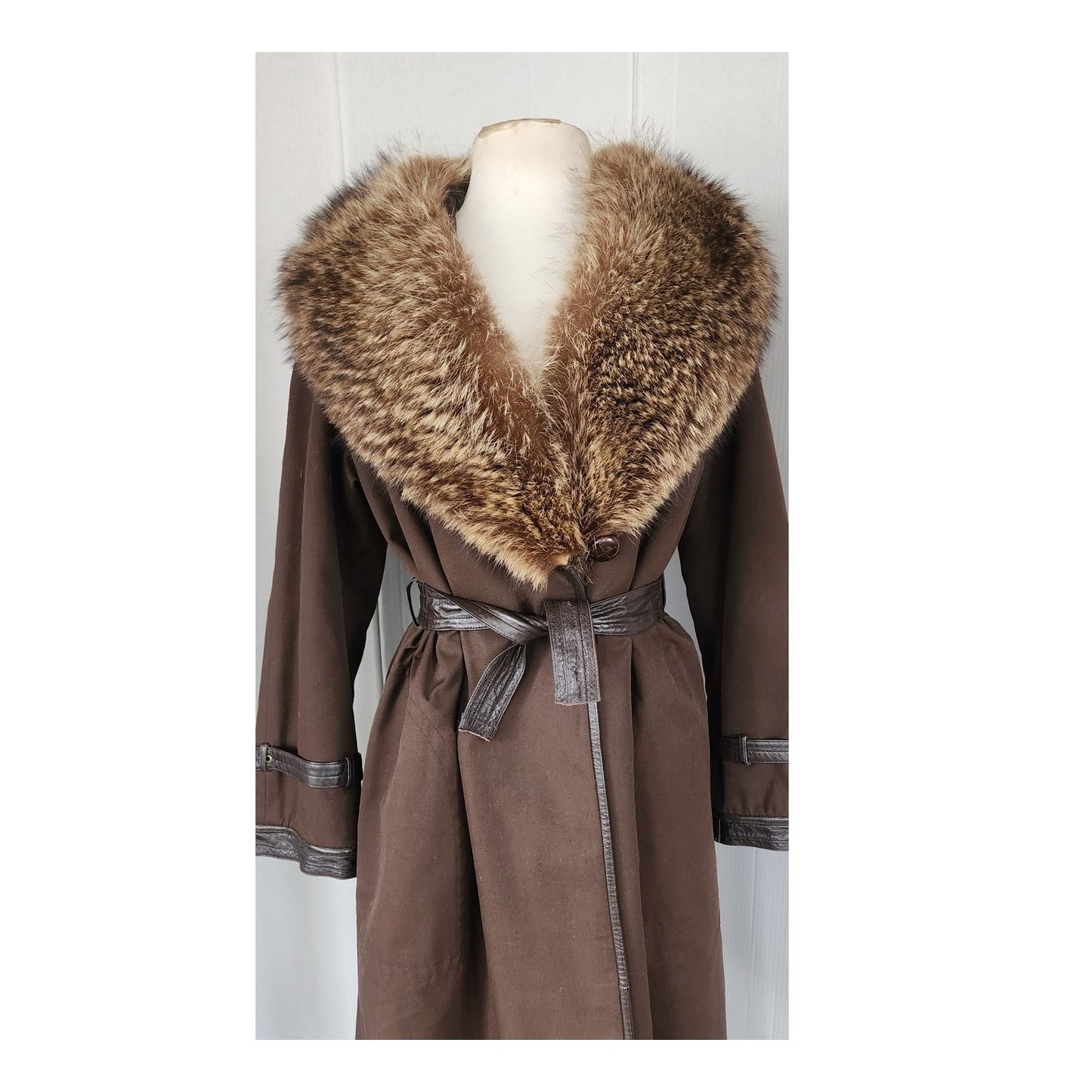 Vintage 70s SILLS A Bonnie Cashin Design Brown Leather Raccoon Fur Coat