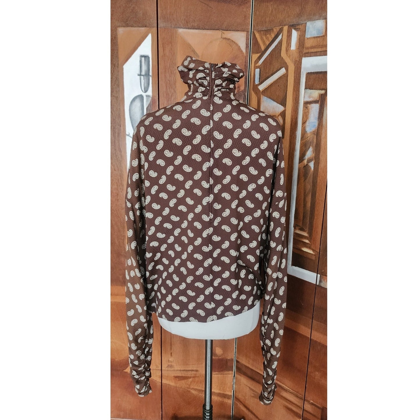 Vintage 80s GENNY Silkprint Blouse Tunic Paisley Print Brown White