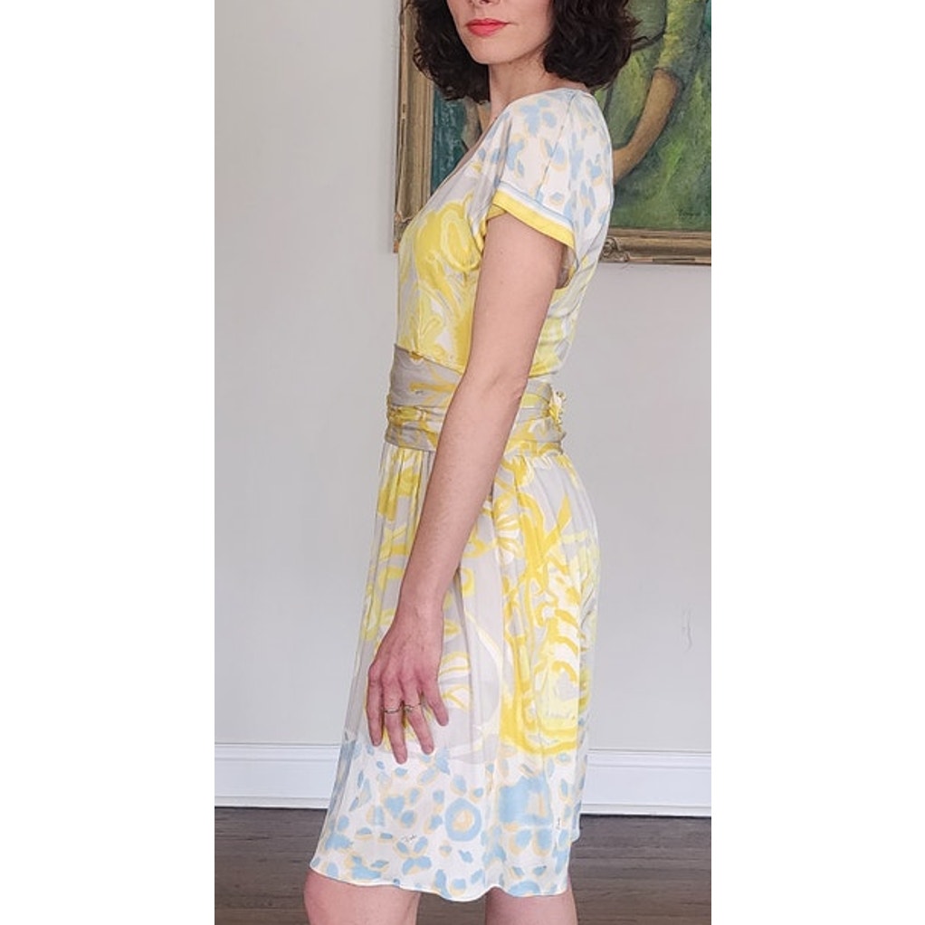 Vintage Y2K Emilio Pucci Dress Psychedelic Print Yellow Gray Swirl SATC / New with Tags Small