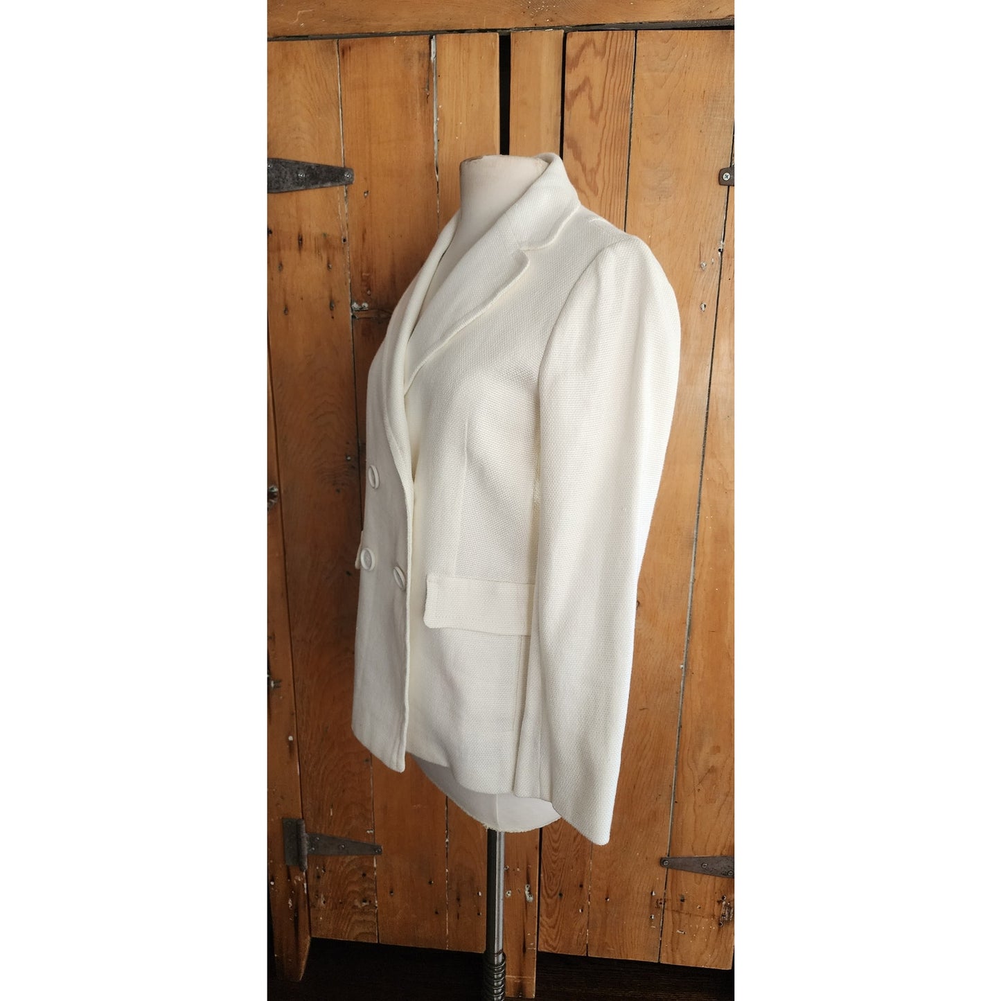 'S MAX MARA Double-breasted Pea Jacket in White Linen Blend