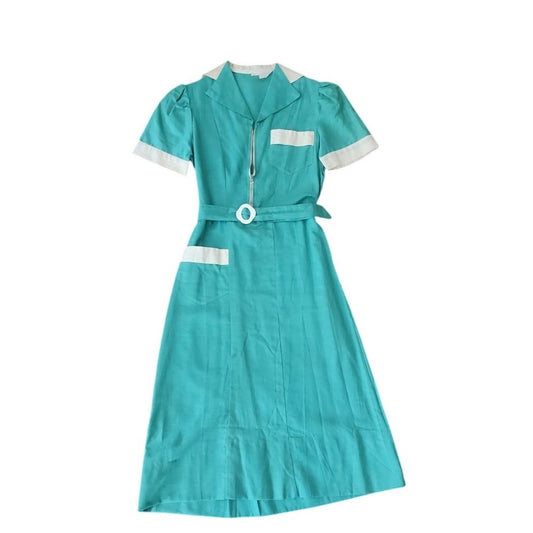 Vintage 1940s Uniform Dress Waitress Green White Ladies Garment Workers ILGW