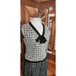 Vintage 1960s Mod Suit Pleated Midi Skirt + Top Gray Black Wool Tweed Geometric Schoolgirl