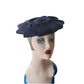 Vintage 1930s Tilt Hat Austelle Navy Blue Structured Saucer Modernist Sculpted