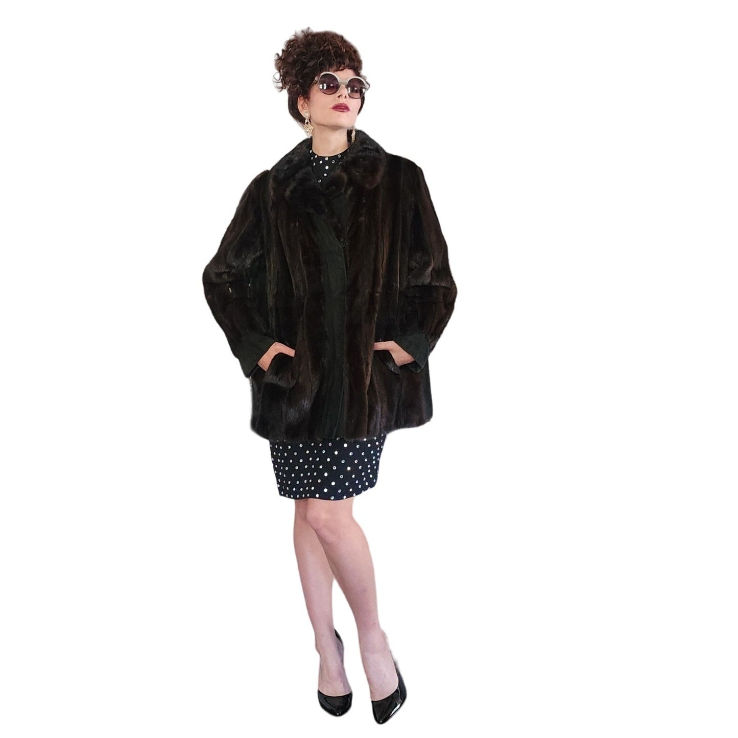 70s Brown Mink Fur Jacket w/Black Suede Panels Lacritz & Picus
