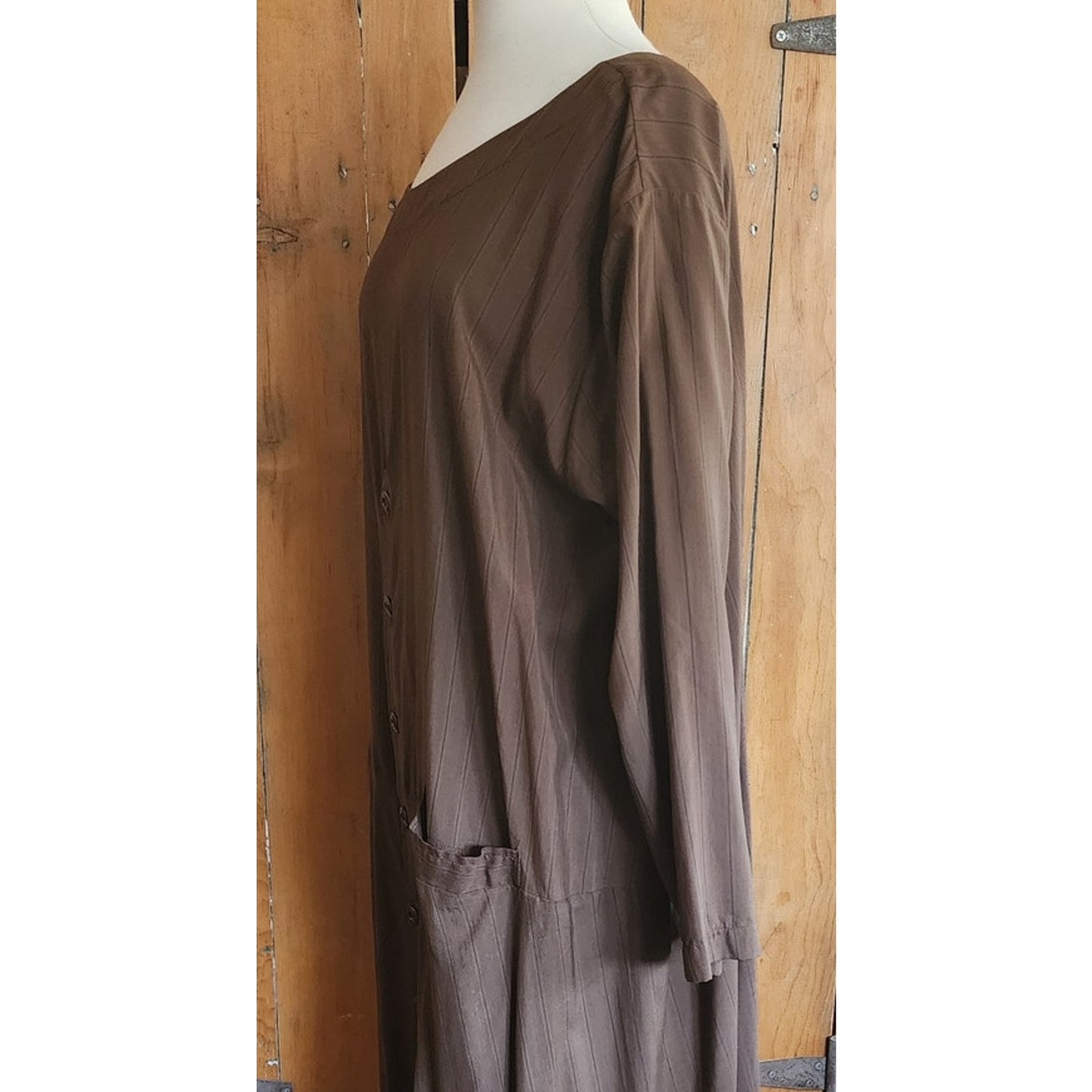 Vintage 2000s J Morgan Puett Dress in Brown Striped Silk