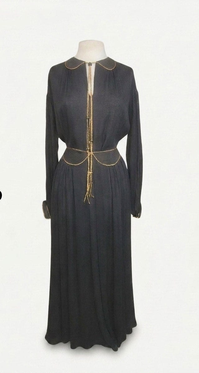 Vintage 1970s Geoffrey Beene Ensemble Maxi Skirt Boho Blouse Evening Set Black Gold