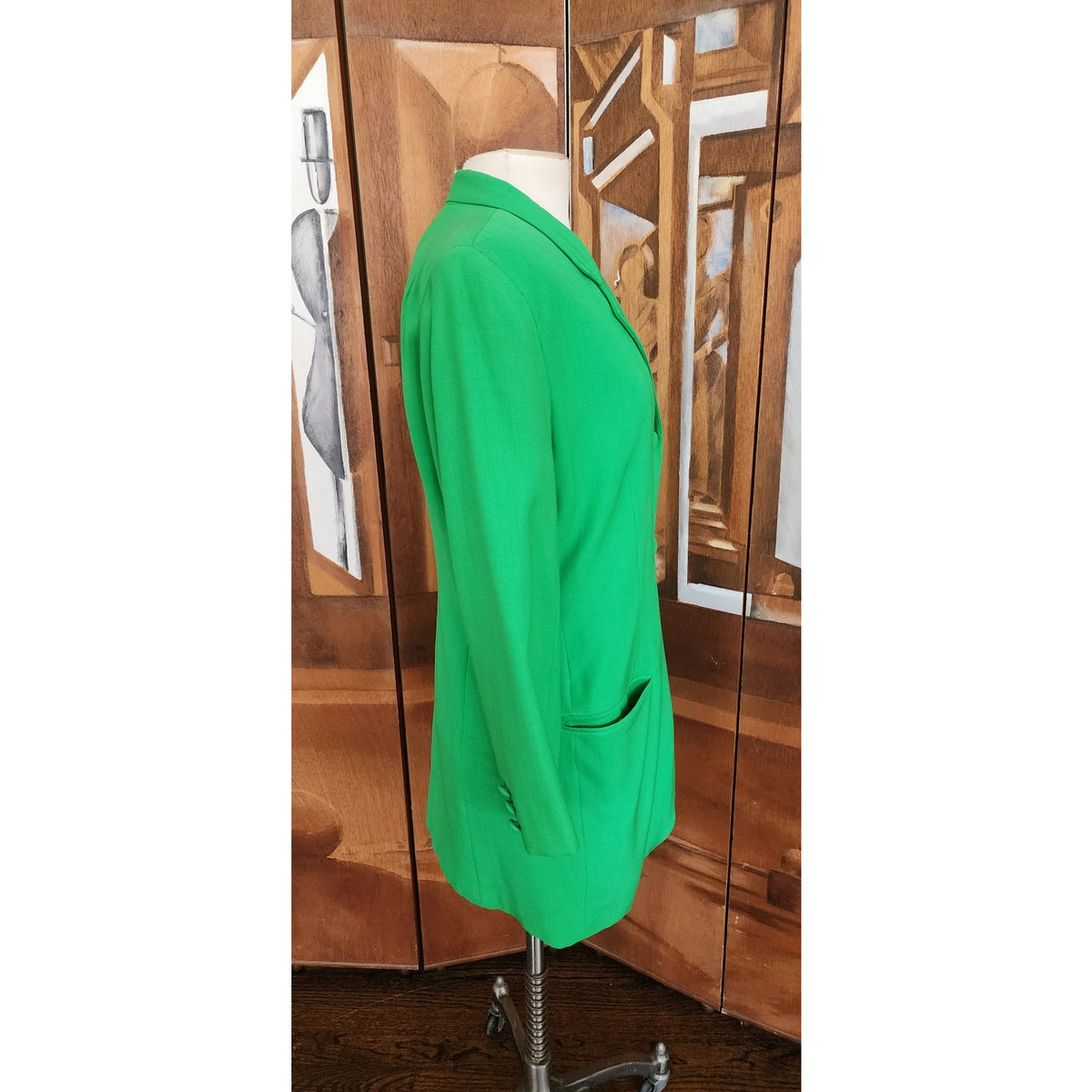Vintage 1990s DKNY Women's Green Single Button Blazer Jacket