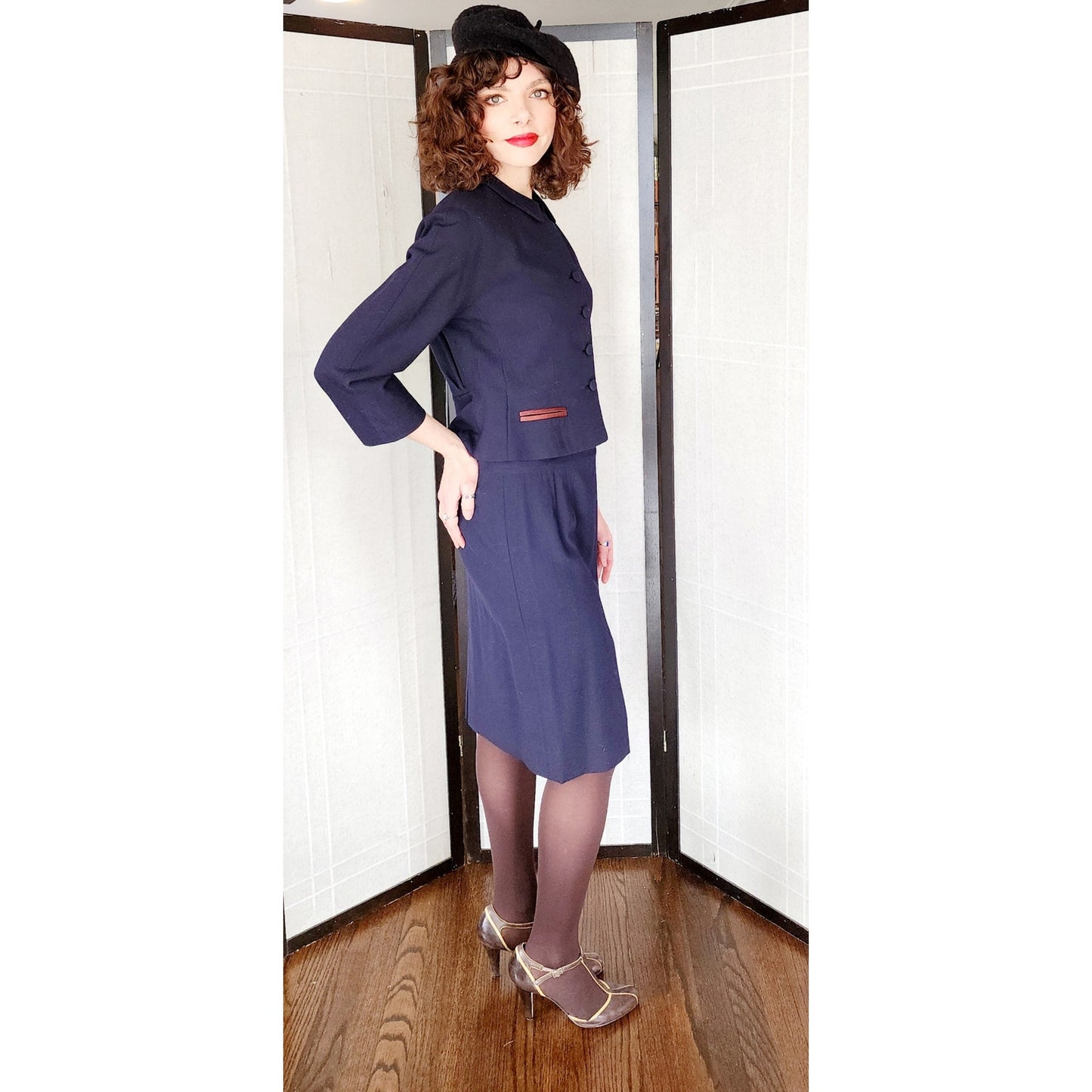 Vintage 50s Skirt Suit Navy Blue Baskin Chicago Styled by Rudy