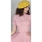 Vintage 40s Pink Dress Pleated Wool Belted w/Rhinestone Pin / S
