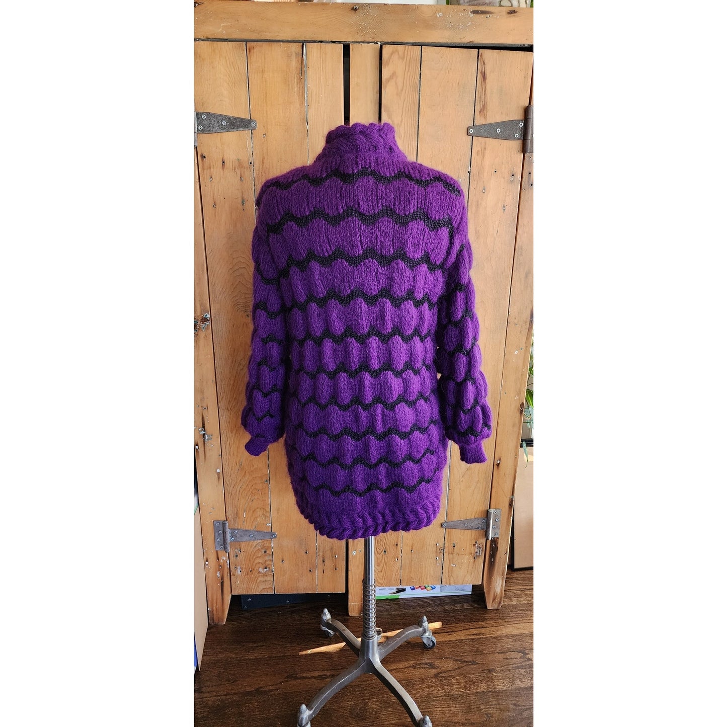 Vintage 80s Purple Sweater Cardigan Bubble Knit Oversized by Career Franklin