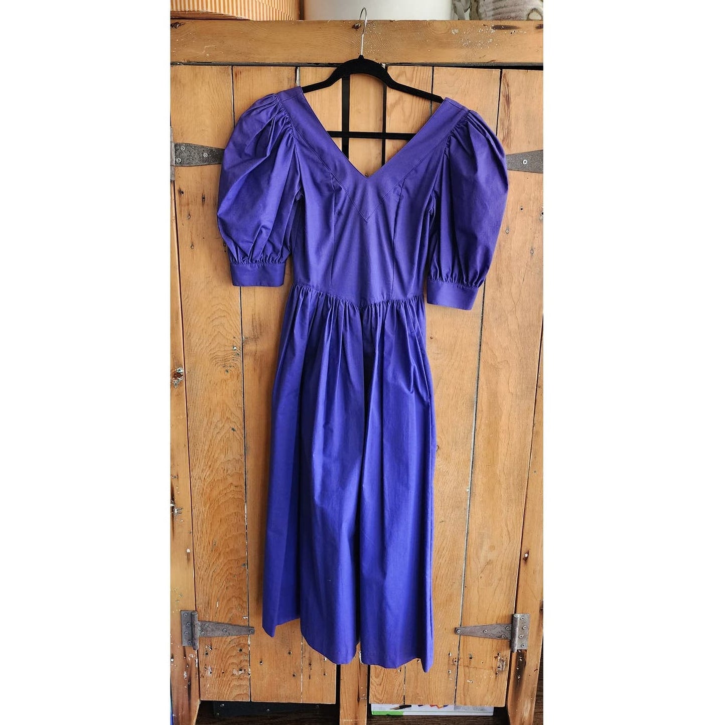 Vintage 80s Laura Ashley Dress Purple Cotton Puffed Sleeves