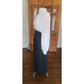 Vintage 80s Neo Edwardian Dress White Ruched Top Black Skirt Long Sleeves / M