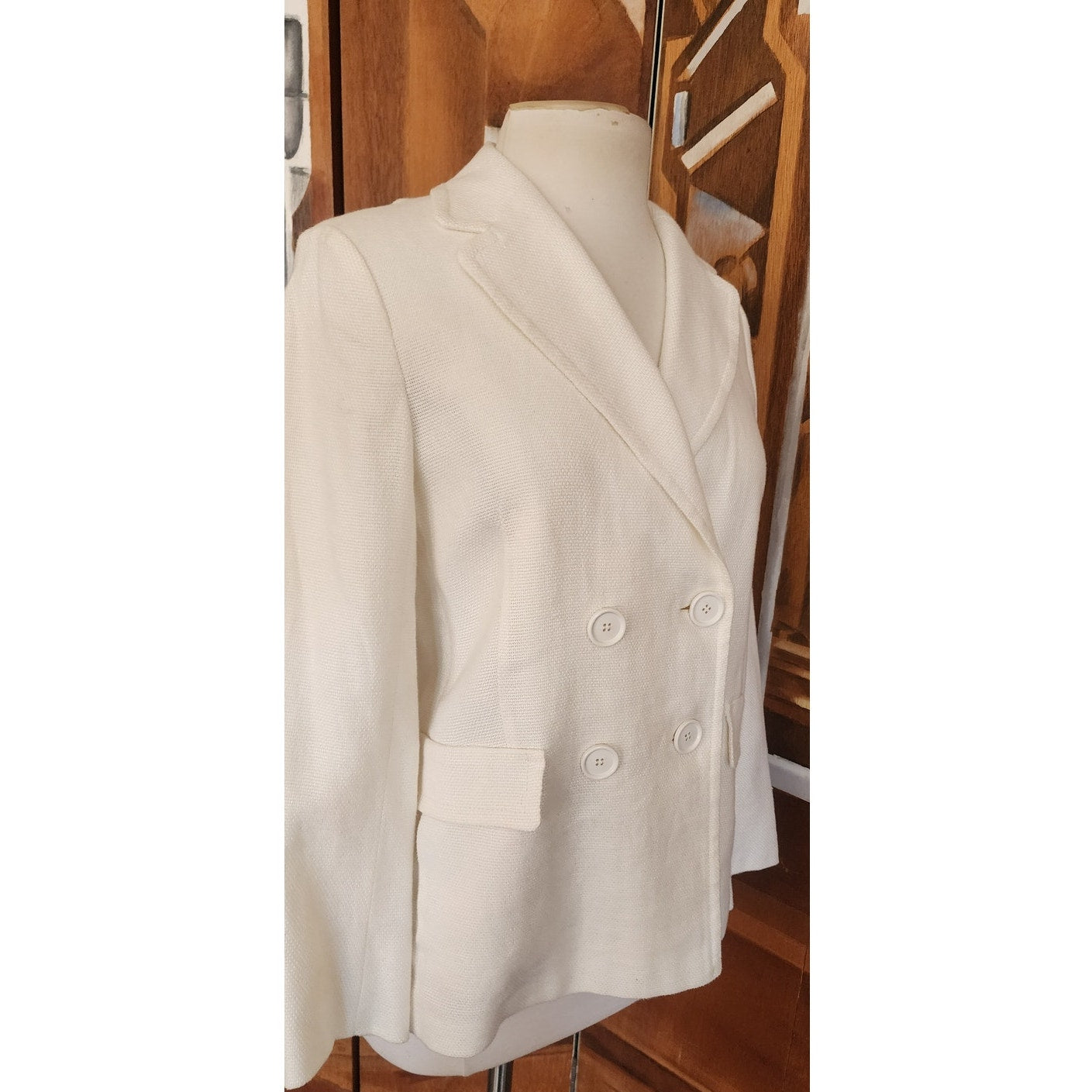 Vintage 2000s Max Mara Blazer Cream Off White Linen Blend Double Breasted