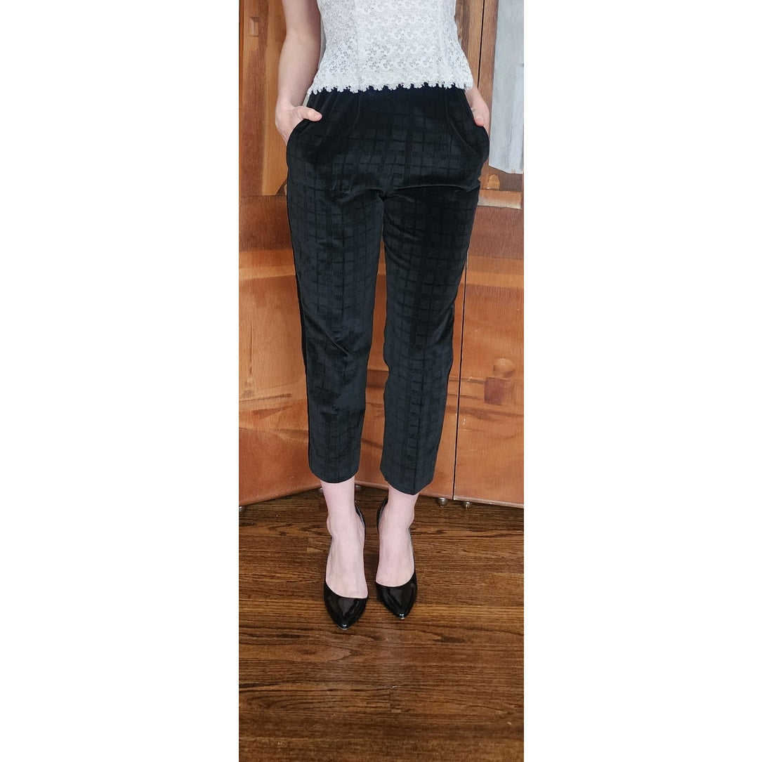Vintage 60s Black Velvet Pants Ankle Length w/Pockets XS