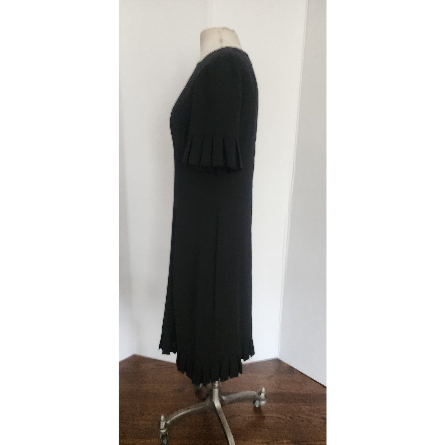 Vintage 1960s Sorelle Fontana Dress Black Rayon Crepe w/Pleated Fringe Italian Designer