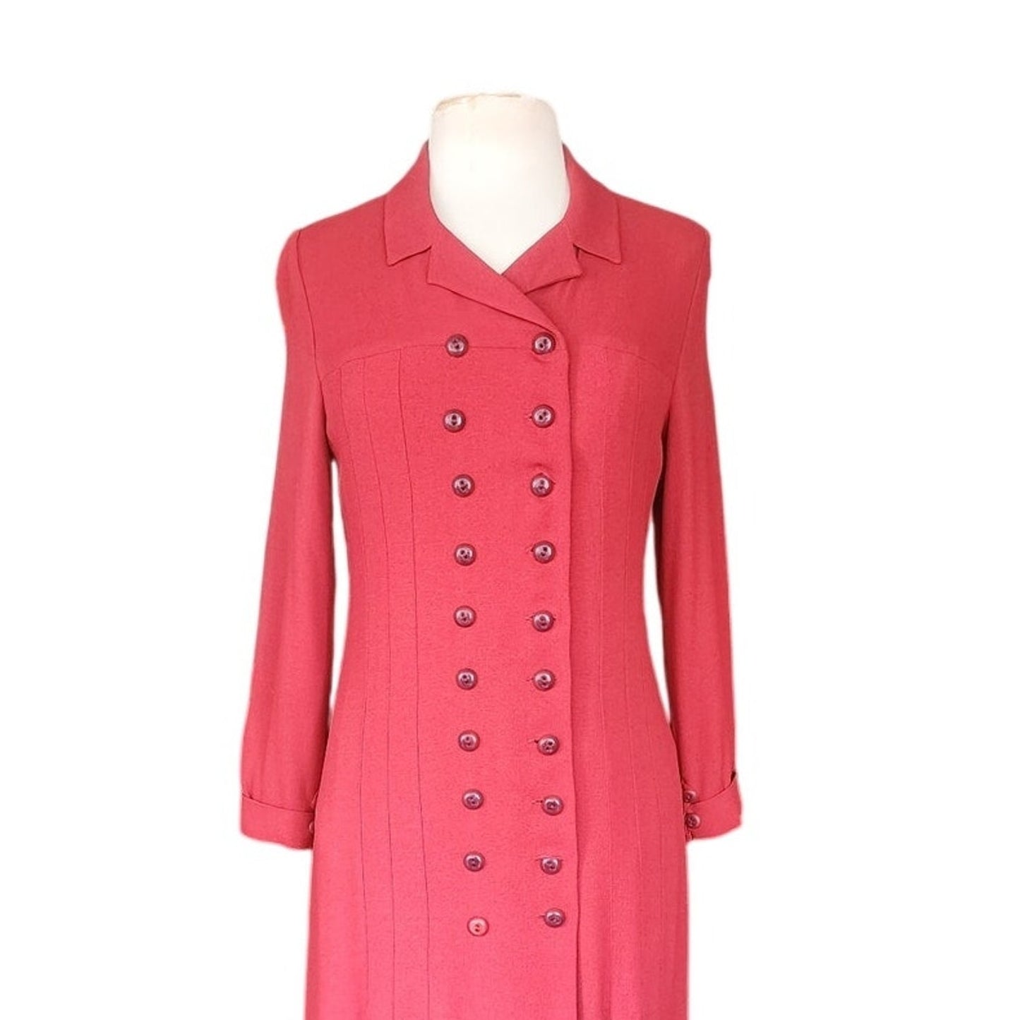 Vintage 1990s Chloe Dress Burgundy Red Wool Crepe Button Down Front S