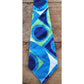 Vintage 60s Mens Wide Tie Bold Geometric Print Psychedelic Blue Green