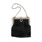 Antique Black Crochet Bag Silver Metal Etched Frame Edwardian 1910s Purse