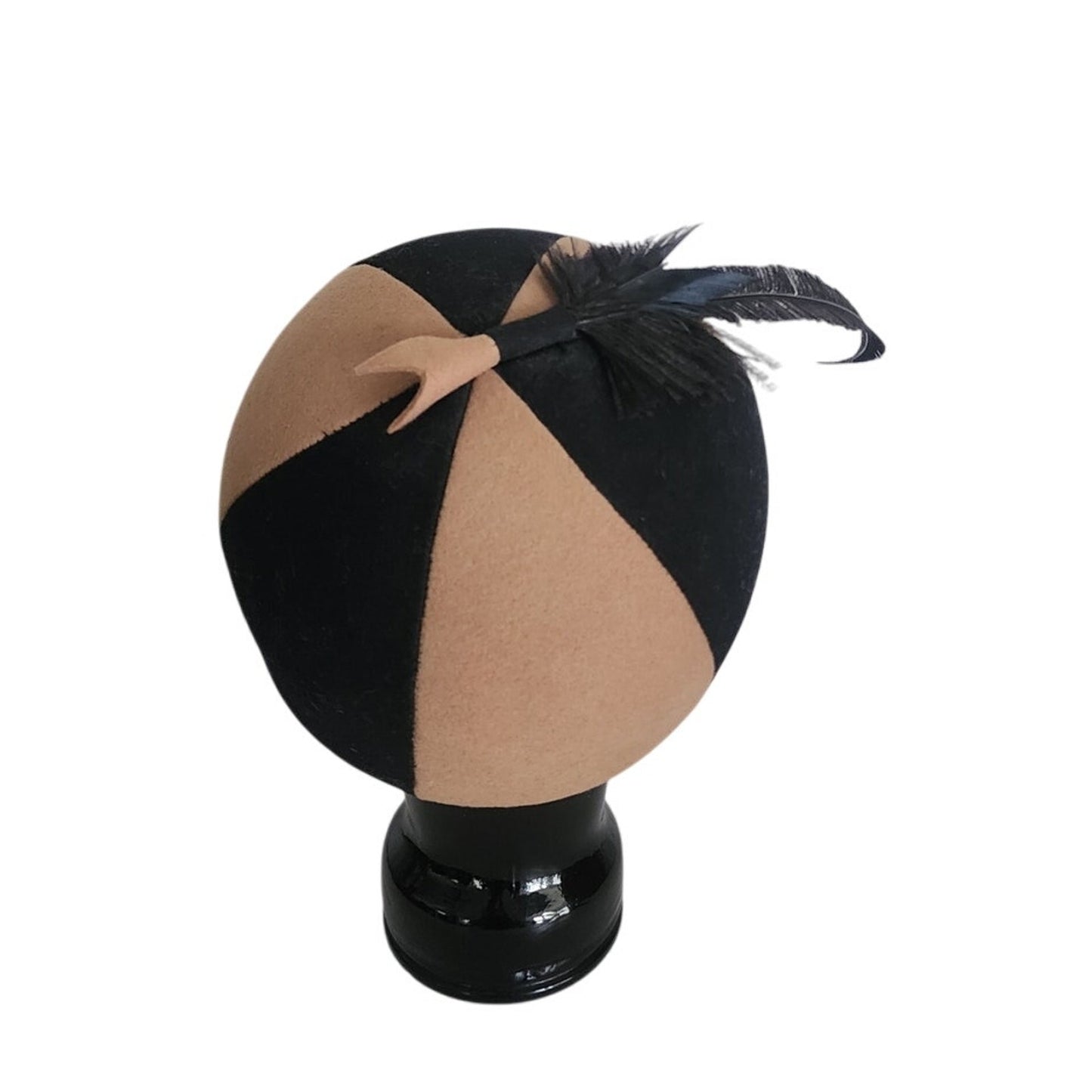 Vintage 1960s Mod Helmet Hat Mr John Brown Black Wool felt w/Feather