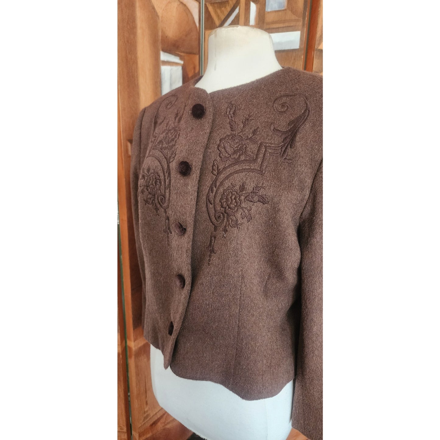 Vintage 1980s Herman Geist Blazer Embroidered Brown wool.