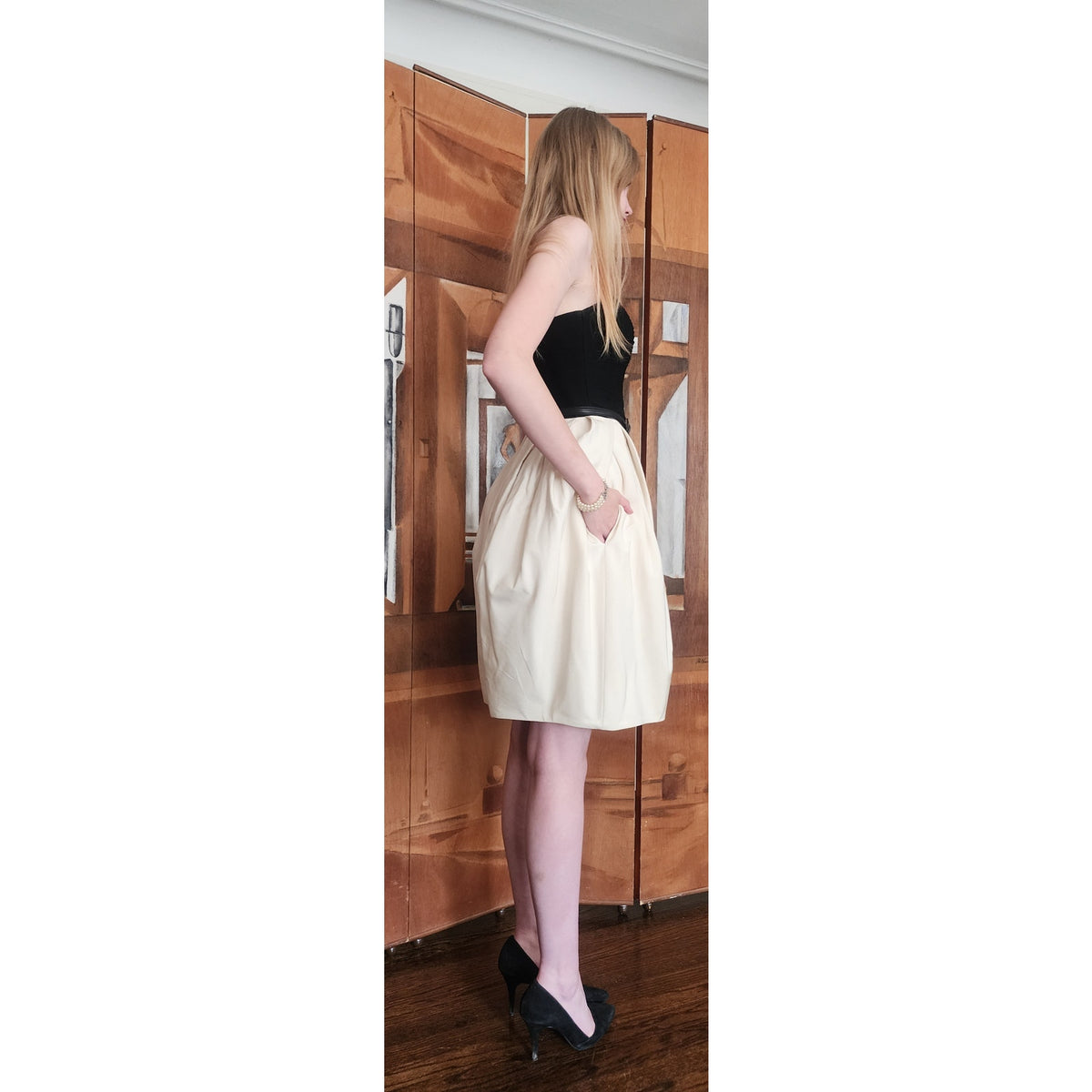 Jason Wu Dress Resort 2012 Strapless Party Midi Bubble Skirt Ivory Black Silk NWT Small